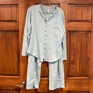 Hanro Gabri deluxe cotton long sleeve light blue pajamas size large